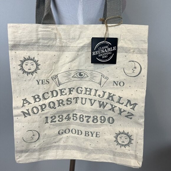 Ouija Board Reusable Canvas Tote Shopping Bag Gray Tan - Picture 1 of 8